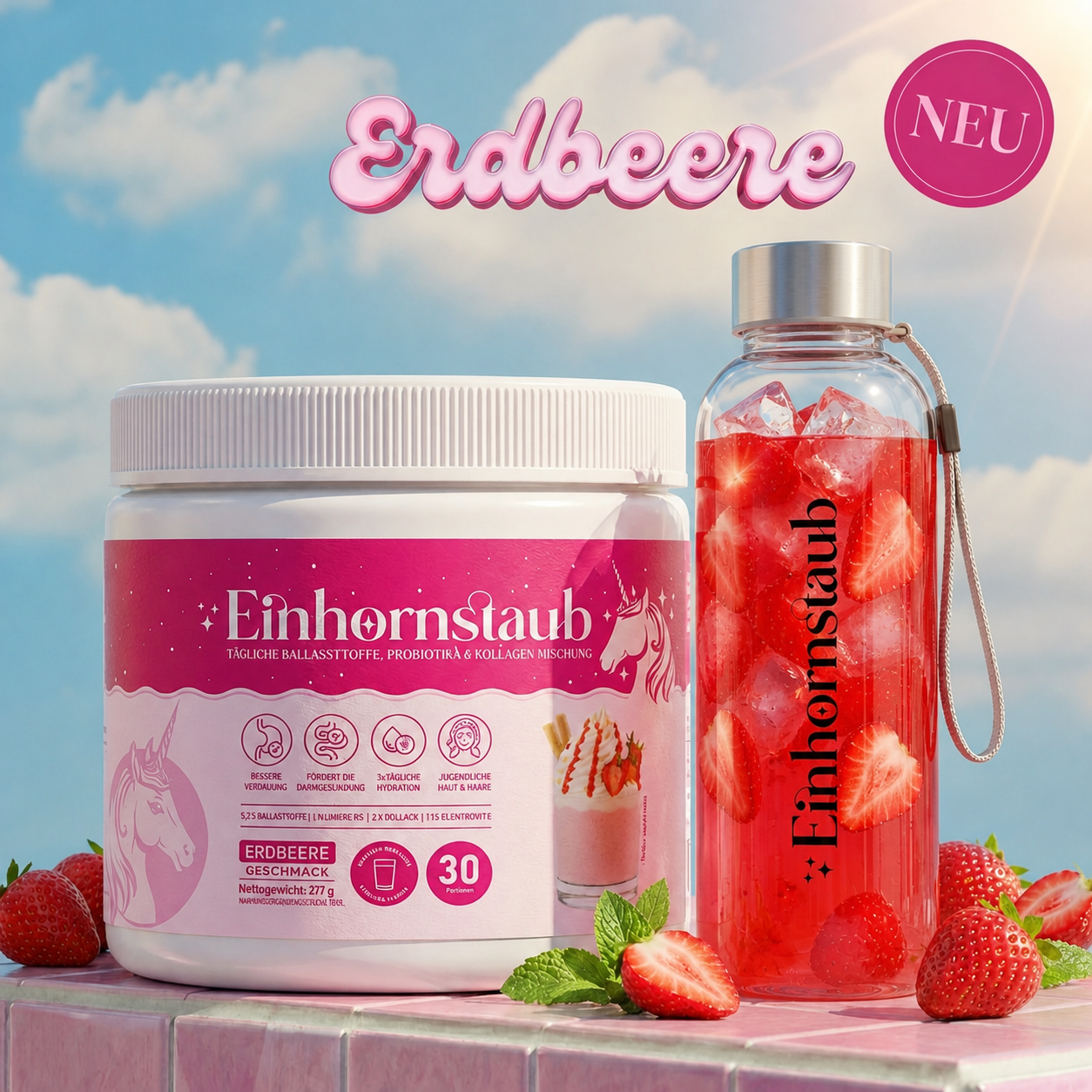 Einhornstaub + Trinkflasche für unterwegs